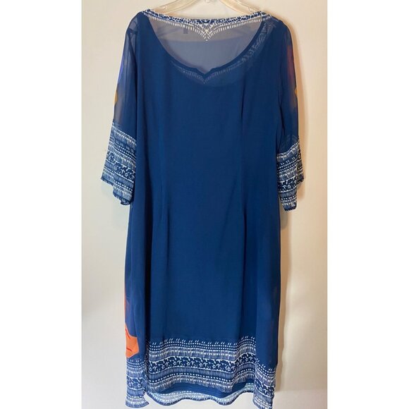 Soft Surroundings Blue Floral Print Dress Sheer Overlay 3/4 Sleeves Medium - Picture 3 of 13